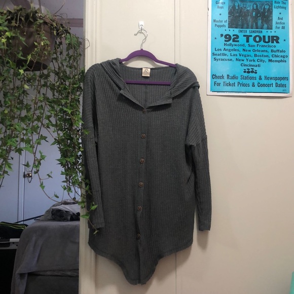 Grey Cardigan Sweater/ Thermal T with Hood - Picture 1 of 4